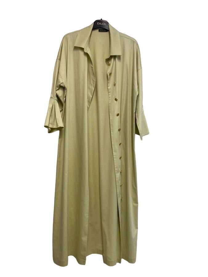 T24Y-4034 Gold Düğmeli Uzun Poplin Elbise - 6