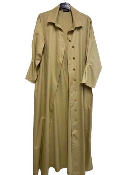 T24Y-4034 Gold Düğmeli Uzun Poplin Elbise - 7
