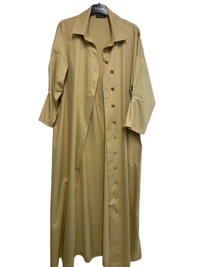 T24Y-4034 Gold Düğmeli Uzun Poplin Elbise - 7