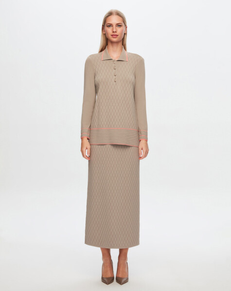 T24Y-6025 Shirt Collar Diamond Patterned Elance Tunic - 6
