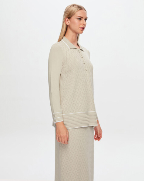 T24Y-6025 Shirt Collar Diamond Patterned Elance Tunic - 11