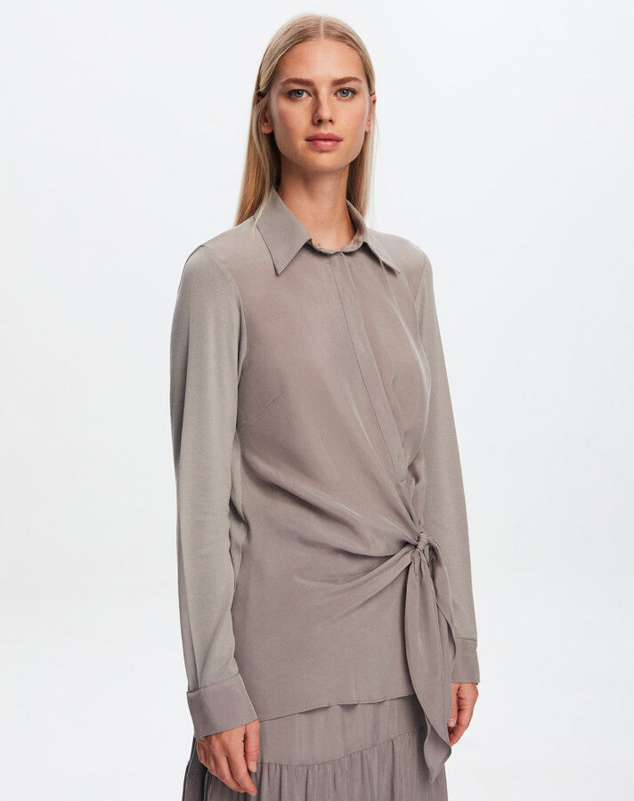 T24Y-6037 Cupro Tunic with Waist Tie Detail - 13