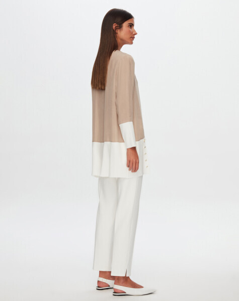 T24Y-6050 Etek Ucu Düğme Detaylı Cupro Tunik BEİGE - MISS DALIDA (1)