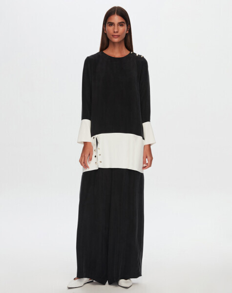 T24Y-6050 Etek Ucu Düğme Detaylı Cupro Tunik BLACK - 1