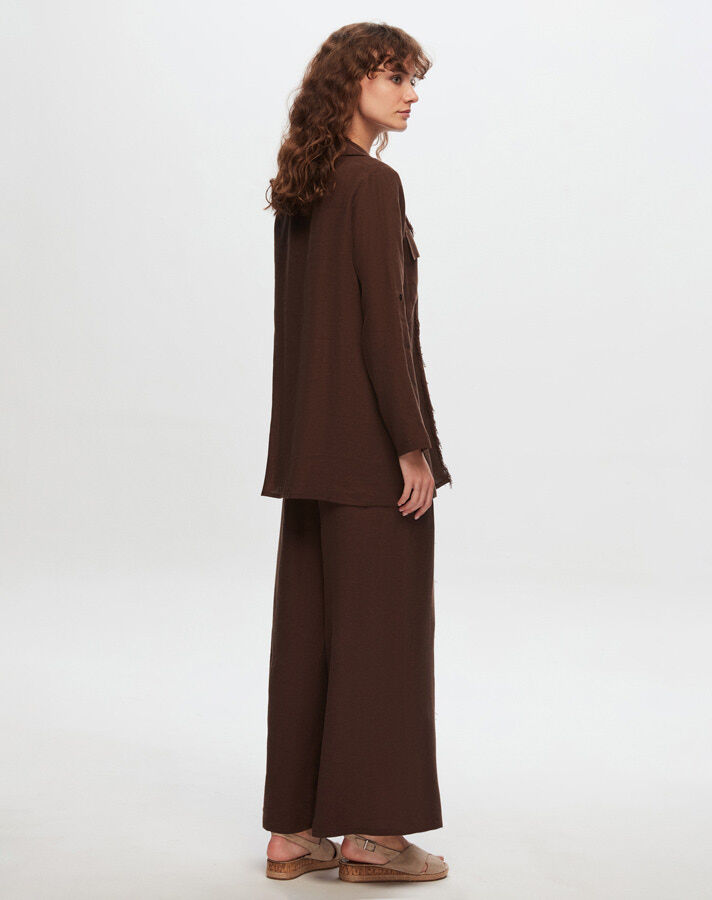 T24Y-7011 Tassel Detailed Wide Leg Linen Trousers - 4