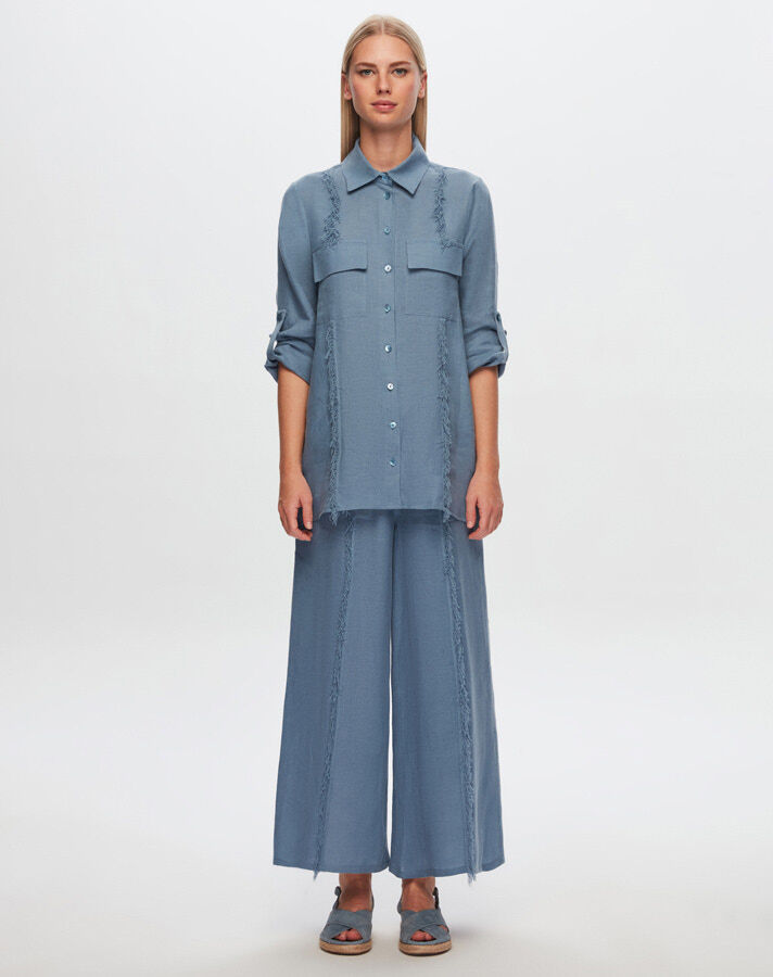 T24Y-7011 Tassel Detailed Wide Leg Linen Trousers - 7