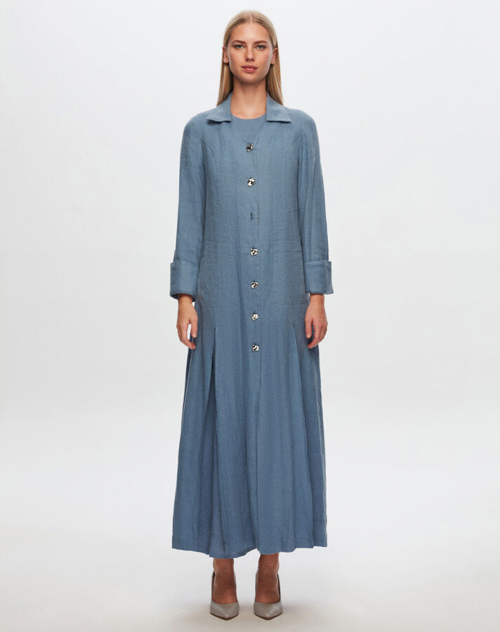 T24Y-8015 Button Detailed Long Linen Jacket - 4