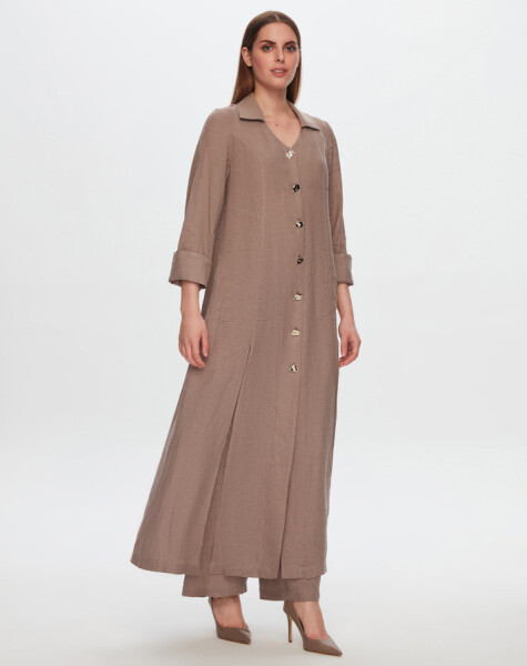 T24Y-8015 Button Detailed Long Linen Jacket - 6