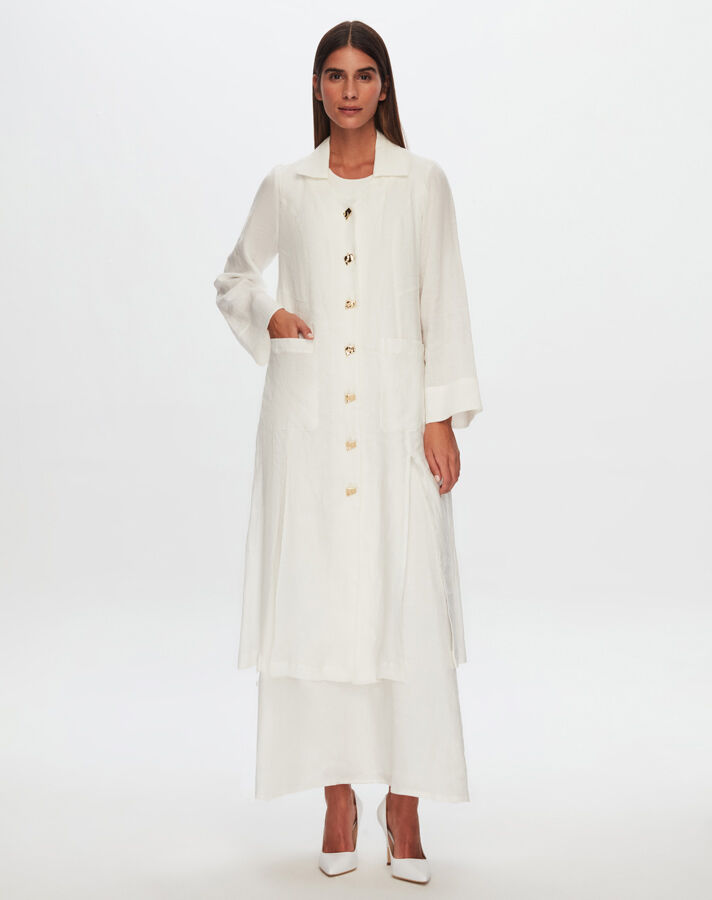 T24Y-8015 Button Detailed Long Linen Jacket - 8