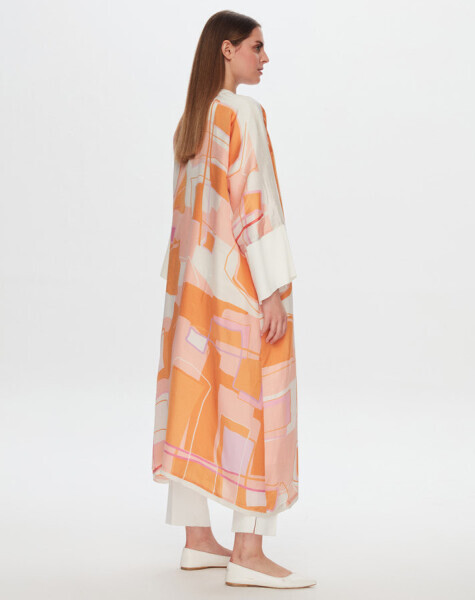 T24Y-8033 Desenli Kaftan Ceket ORANGE - 2