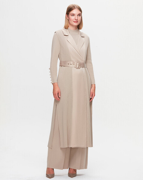 T25K-1000 Cupro Detaylı Triko Yelek 8YR71-STONE - 1