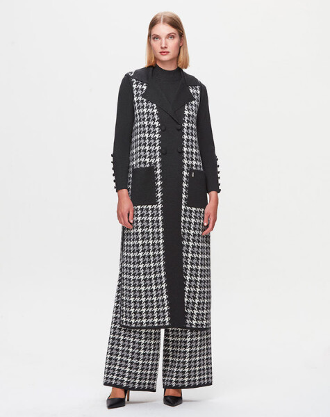 T25K-1003 Houndstooth Patterned Long Knitwear Vest - 4