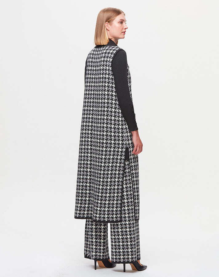 T25K-1003 Houndstooth Patterned Long Knitwear Vest - 5
