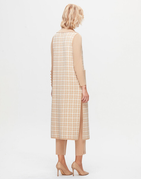 T25K-1003 Houndstooth Patterned Long Knitwear Vest - 2