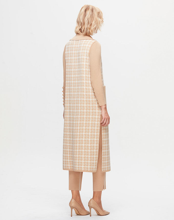 T25K-1003 Houndstooth Patterned Long Knitwear Vest - 2