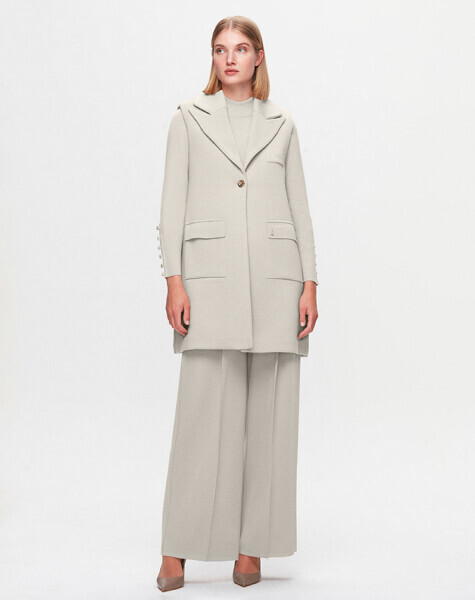 T25K-1008 Vatkalı Triko Yelek 8YR71-STONE - MISS DALIDA