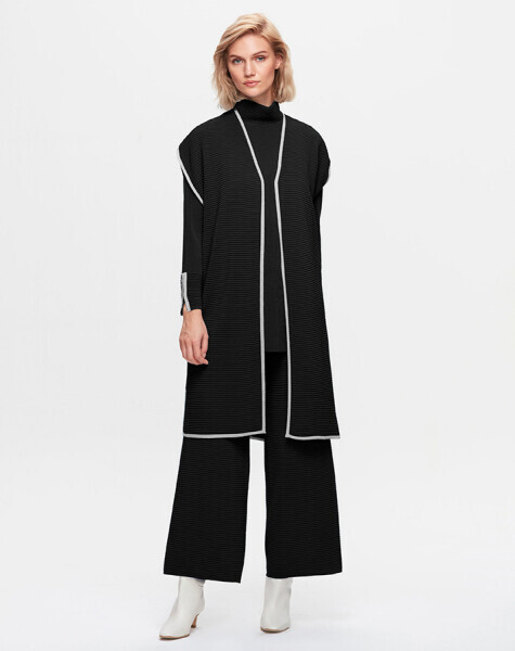 T25K-1009 Bekletme Teknikli Triko Yelek BLACK 