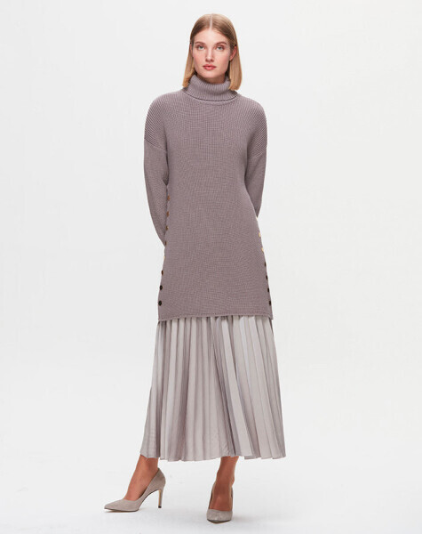 T25K-2000 Plisoley Düz Renk Etek 8YR71-STONE 