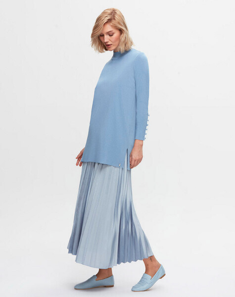 T25K-2000 Plisoley Düz Renk Açık Mavi Etek - 1