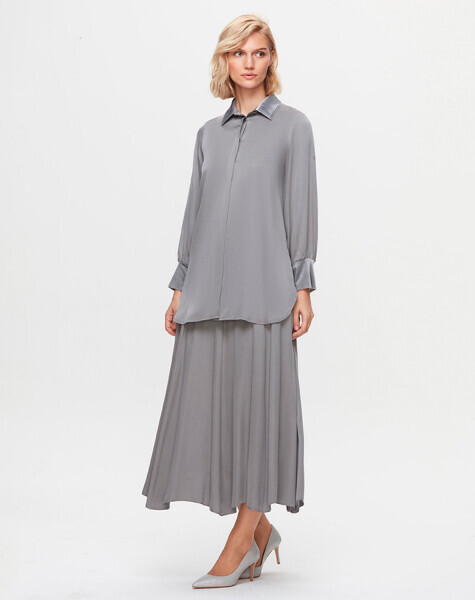 T25K-2005 Cupro Kloş Viale Gri Etek - MISS DALIDA