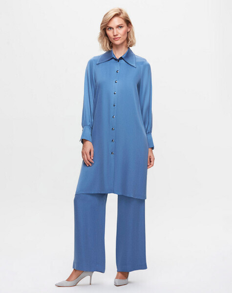 T25K-3000 Erkek Yaka Uzun Cupro Gömlek DARK BLUE - MISS DALIDA