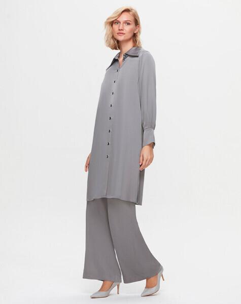 T25K-3000 Erkek Yaka Uzun Cupro Gömlek GREY - MISS DALIDA