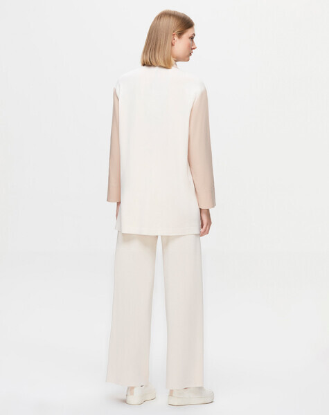 T25K-3006 Triko Detaylı Asimetrik Kesim Poplin Gömlek YY872-BONE - 2