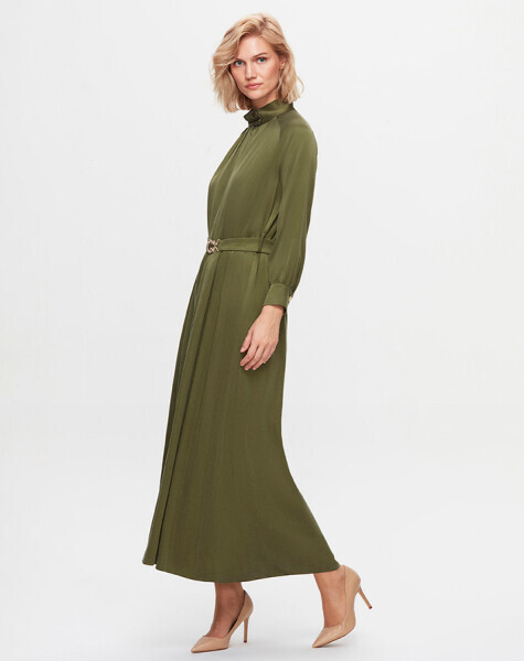 T25K-4002 Dik Yaka Cupro Elbise BLACK - 2