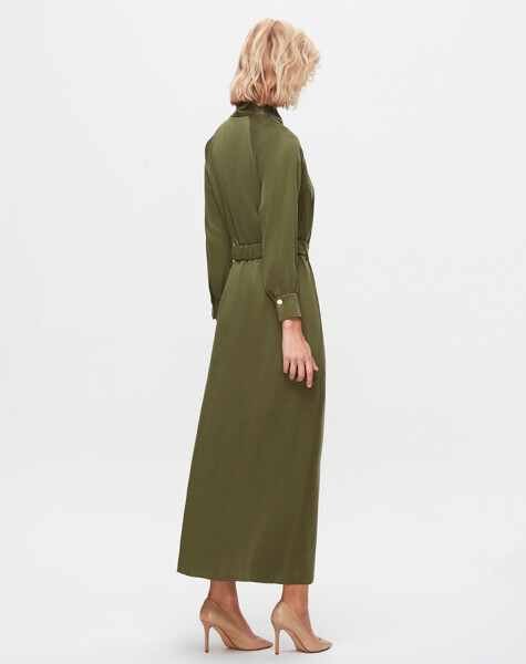 T25K-4002 Dik Yaka Cupro Elbise BLACK - 3