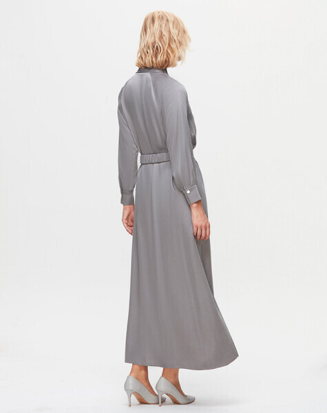 T25K-4002 Dik Yaka Cupro Elbise BLACK - 9