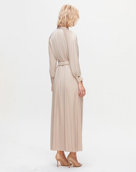 T25K-4002 Dik Yaka Cupro Elbise BLACK - 22