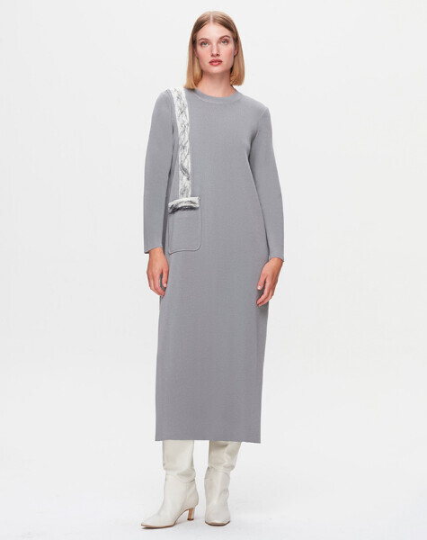 T25K-4011 Cebi ve Önü Keçe Detaylı Elbise VİALE-GREY - MISS DALIDA