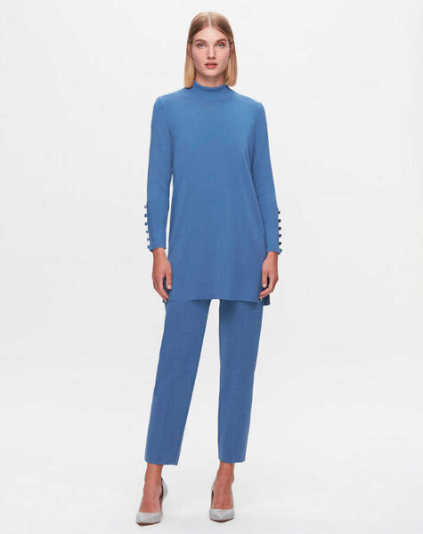 T25K-6001 Uzun Kollu Basic Triko Tunik PB15E-DARK BLUE 