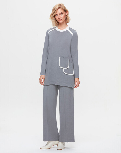 T25K-6027 İki Cepli Triko Gri Tunik - 1