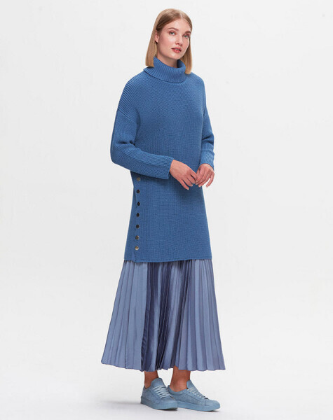 T25K-6034 Yanları Düğmeli Selanik Mavi Tunik - MISS DALIDA