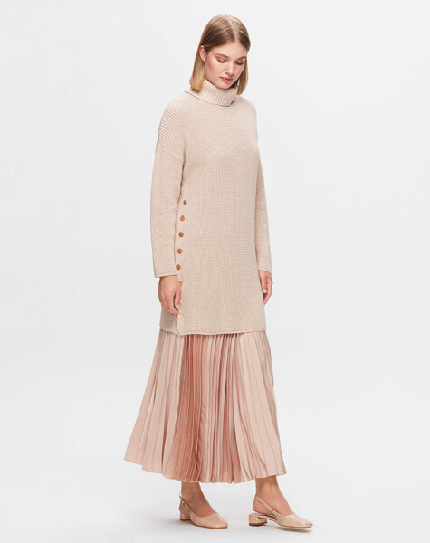 T25K-6034 Yanları Düğmeli Selanik Taş Rengi Tunik 