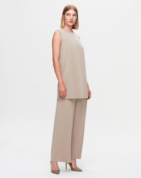 T25K-7001 Bol Paça Triko Pantolon DIDO-BEİGE 