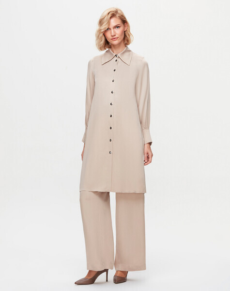 T25K-7015 Bol Paça Cupro Pantolon BEİGE 