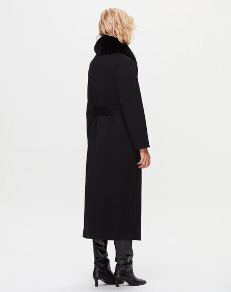 T25K-8000 İki Cepli Beli Kuşaklı Siyah Manto - 2