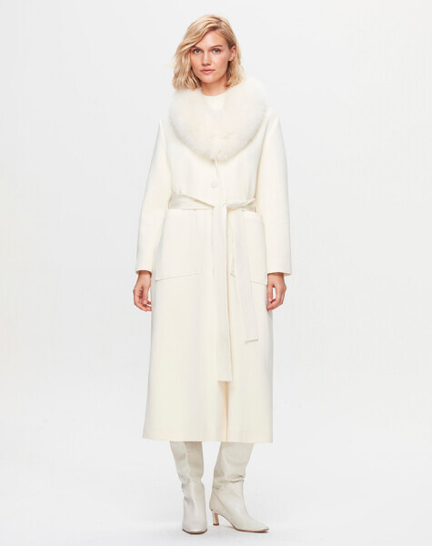 İki Cepli Beli Kuşaklı Ekru Manto - MISS DALIDA