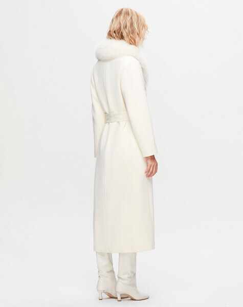 İki Cepli Beli Kuşaklı Ekru Manto - MISS DALIDA (1)