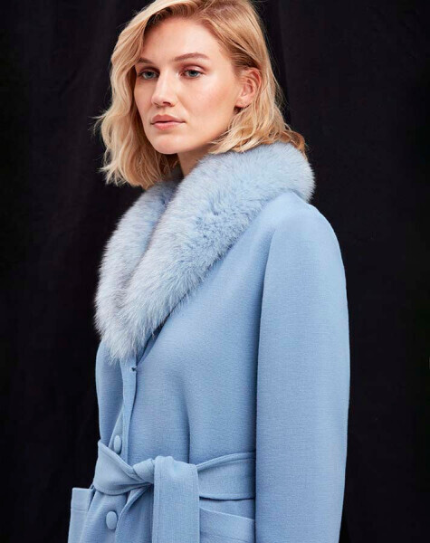 T25K-8000 İki Cepli Beli Kuşaklı Manto PB13E-BLUE - 2