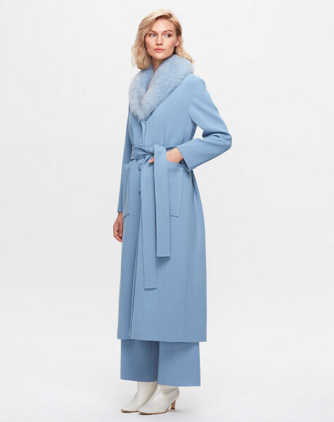 T25K-8000 İki Cepli Beli Kuşaklı Manto PB13E-BLUE 