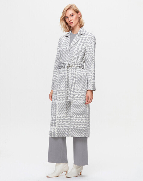 Piyedepıl Desenli Gri Kaban - MISS DALIDA