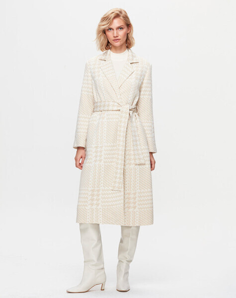 Piyedepıl Desenli Bej Kaban - MISS DALIDA