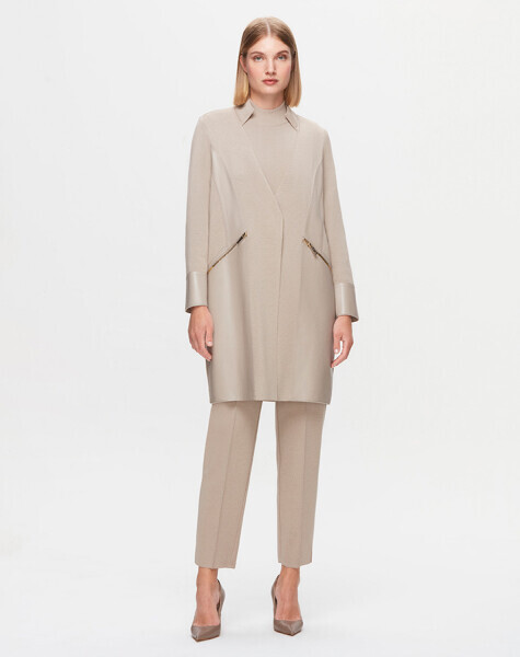 T25K-8023 Deri Detaylı Triko Ceket 8YR71-STONE - MISS DALIDA