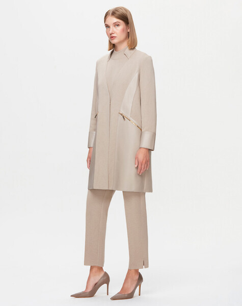 T25K-8023 Deri Detaylı Triko Ceket 8YR71-STONE - MISS DALIDA (1)