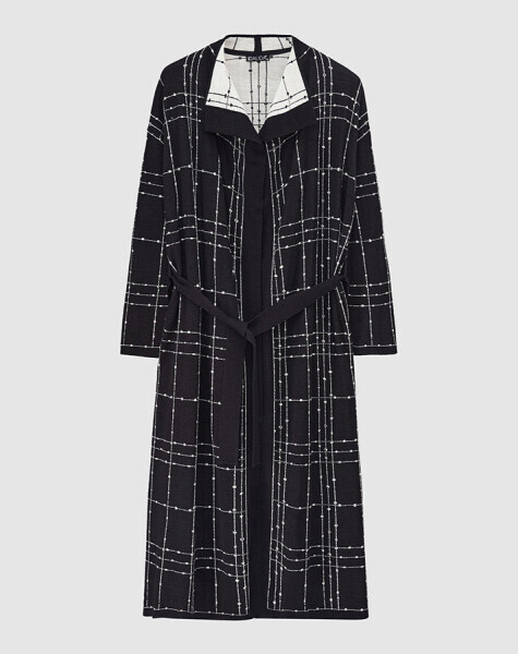 T25K-9002 Beli Kuşaklı Triko Hırka BLACK - 1