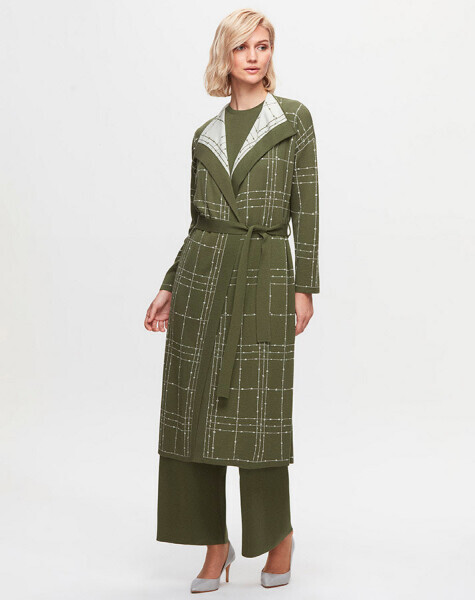 T25K-9002 Beli Kuşaklı Triko Yeşil Hırka - 2