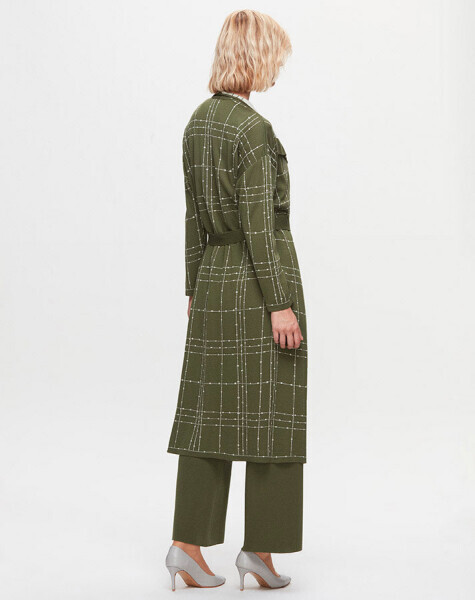 T25K-9002 Beli Kuşaklı Triko Yeşil Hırka - 3